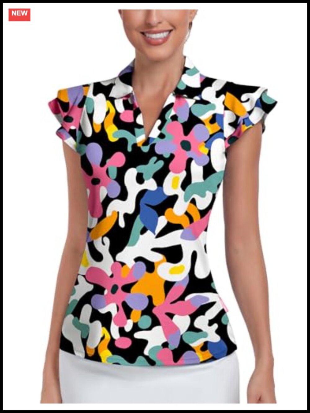 Womens Golf Polo Shirt Ruffle Short Sleeve Moisture Wicking Tennis Top
